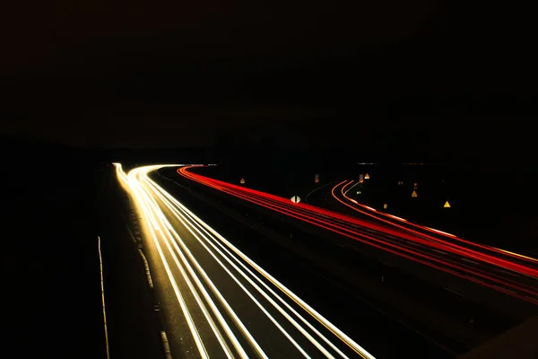 Pintura Luz Carretera Impulsado Desde Faro Del Coche Por Noche — Foto de Stock