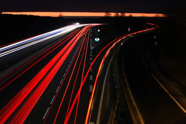 Autobahn Lichtmalerei Nachts Aus Autoscheinwerfer Gefahren — Stockfoto