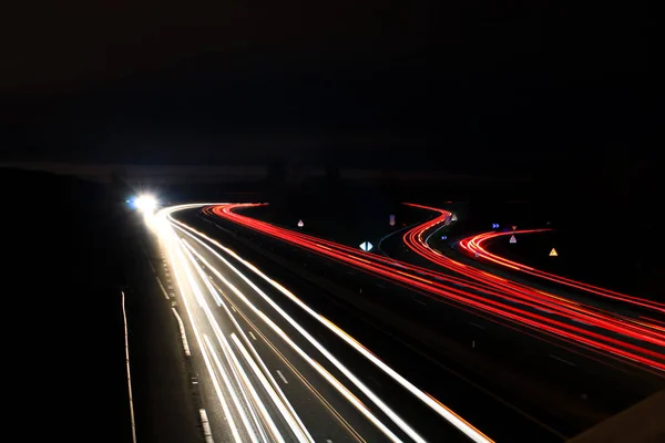 Pintura Luz Carretera Impulsado Desde Faro Del Coche Por Noche — Foto de Stock