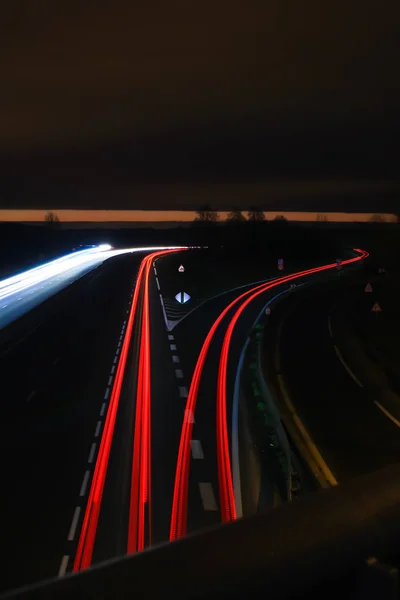 Pintura Luz Carretera Impulsado Desde Faro Del Coche Por Noche — Foto de Stock