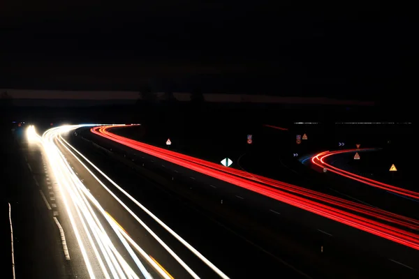 Pintura Luz Carretera Impulsado Desde Faro Del Coche Por Noche — Foto de Stock