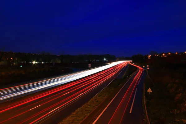 Highway Lightpainting Driven Car Headlight Light Night — Stock Photo, Image