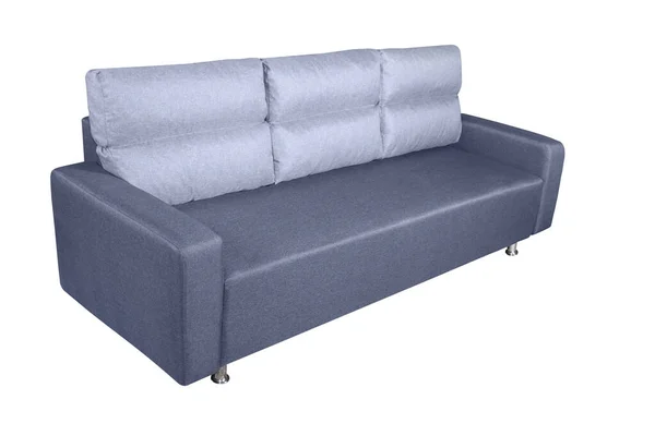 白色背景的蓝色沙发家具45度视图 — 图库照片