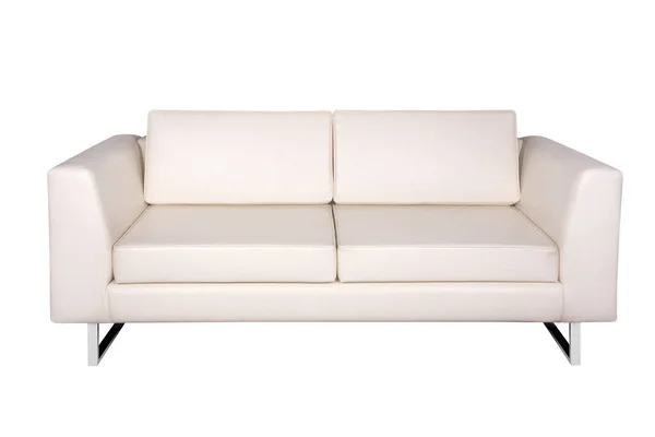 Vorderseite Der Weißen Sofa Möbel Isoliert Auf Weißem Hintergrund — Stockfoto