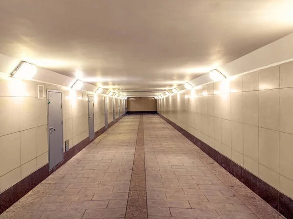 Empty Pedestrian Tunnel Underpass Granite Trowel Floor Empty People Underpass — Stock Photo, Image