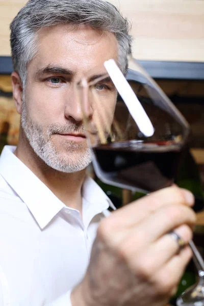 Ein Glas Rotwein. schöner Mann, der Wein trinkt. — Stockfoto