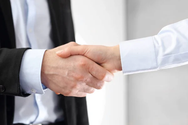 Handshake Hand Woman Man Office Clothes Welcome Gesture — Stock Photo, Image