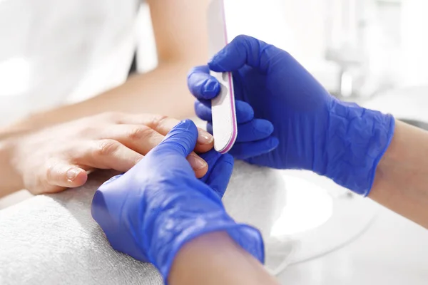 Nail Cutting Beautician Filing Nails Paper File — Stock Photo, Image