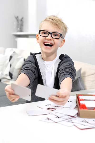 Learning Fun Cheerful Smiling Boy Lesson — Stock Photo, Image