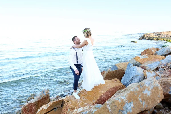 Casamento Ilha Casal Durante Uma Cerimônia Casamento Praia — Fotografia de Stock
