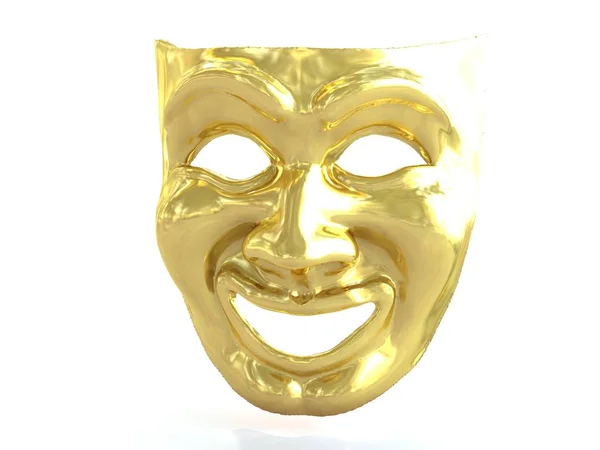 Golden theatrical mask depicting emotions. 3d render. — Stock Photo, Image