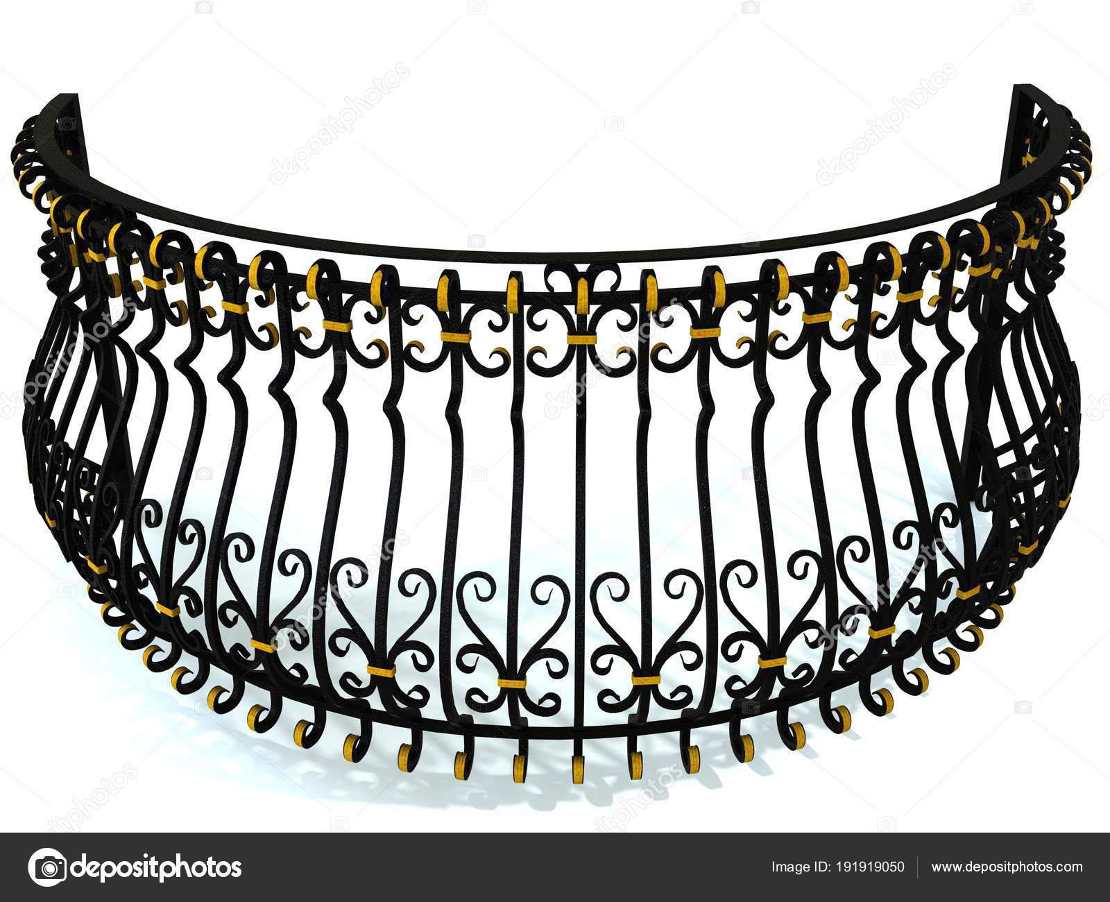 Wrought-iron railings for a round balcony in black decorated with gold