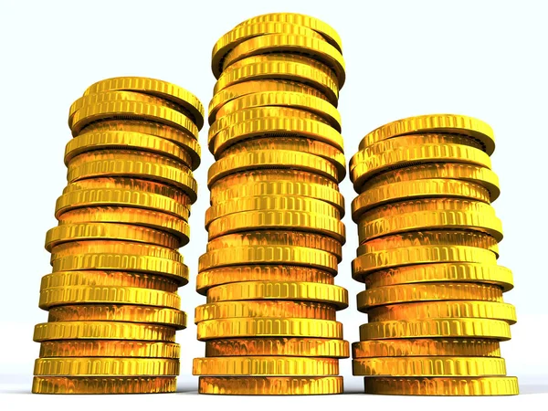 Bitcoin nakit altın şeklinde sikke yığını şekillendirme yığınları içinde yalan. 3D render
