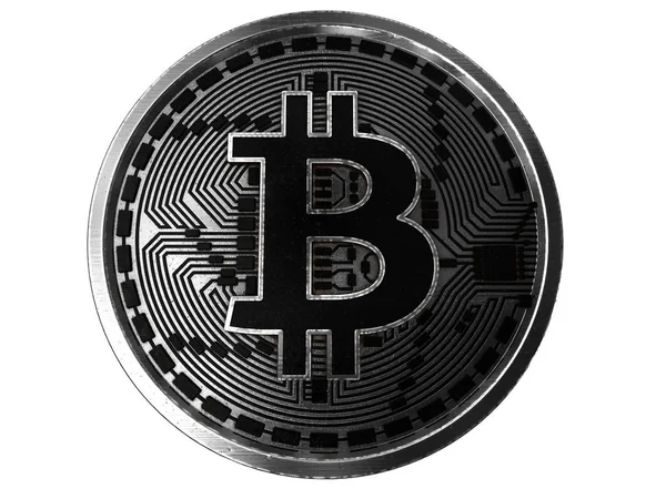Биткойн. Физическая монета. Цифровая валюта Криптовалюта. Золотая монета с символом биткойна на белом фоне. 3d-рендеринг — стоковое фото