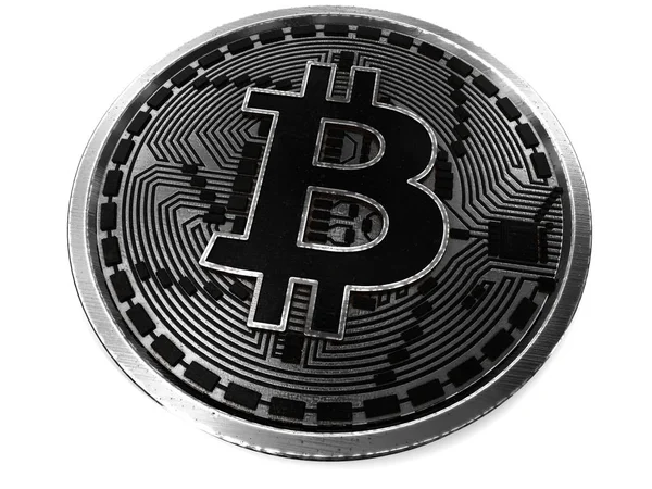Bitcoin. Fiziksel bit sikke. Dijital para. Cryptocurrency. Beyaz arka plan üzerinde izole bitcoin simgesi olan altın sikke. 3D render