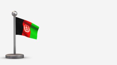 Afganistan 3D dalgalı bayrak çizimi küçük bayrak direğinde.