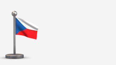 Çek Cumhuriyeti 3D küçük bayrak direğinde bayrak sallıyor.