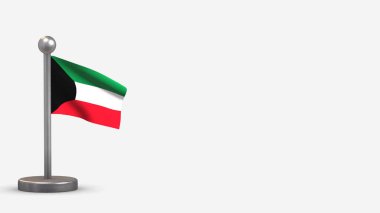 Kuveyt 3d sallanan bayrak illüstrasyonu küçük bayrak direğinde.