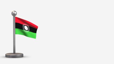 Malawi 3 boyutlu dalgalanan bayrak çizimi küçük bayrak direğinde.