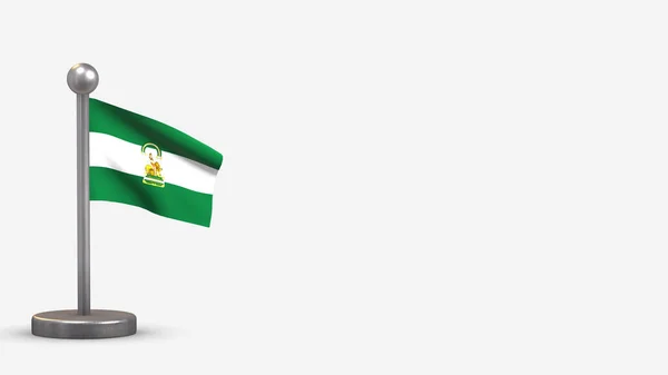 Andalusië 3d zwaaiende vlag illustratie op kleine vlaggenmast. — Stockfoto