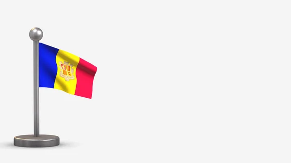 Andorra 3D ondeando bandera ilustración en diminuto asta de la bandera . — Foto de Stock