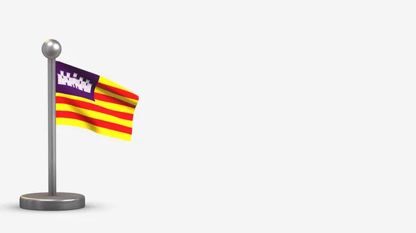 Baleares Ilhas 3D acenando bandeira ilustração no pequeno mastro . — Fotografia de Stock