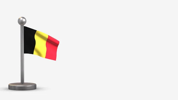 Belgie 3D mávání vlajky ilustrace na malém stožáru. — Stock fotografie