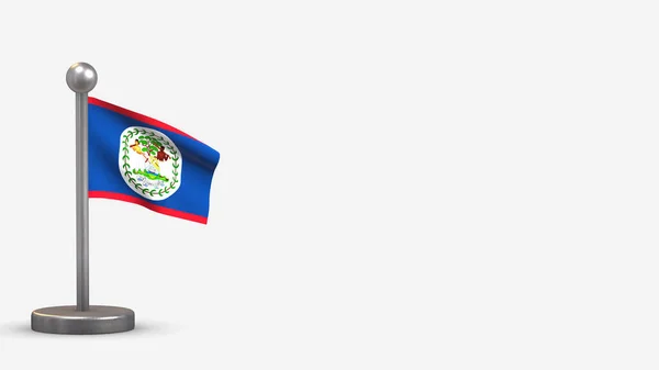 Belize 3D acenando ilustração bandeira em pequeno mastro . — Fotografia de Stock