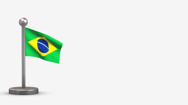 Brasil 3D acenando bandeira ilustração no pequeno mastro . — Fotografia de Stock