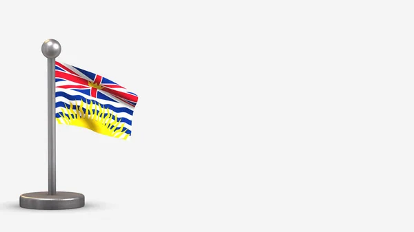Иллюстрация флага Британской Колумбии 3D на крошечном флагштоке . — стоковое фото