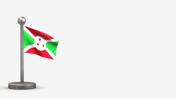 Burundi 3d viftande flagga illustration på liten flaggstång. — Stockfoto