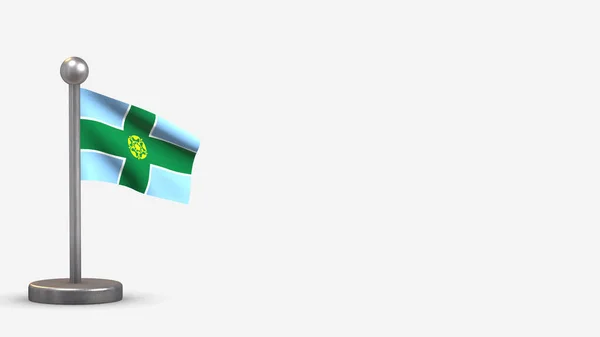 Derbyshire 3D viftande flagga illustration på liten flaggstång. — Stockfoto