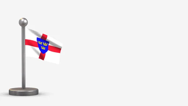 East Anglia 3D acenando ilustração bandeira em pequeno mastro . — Fotografia de Stock