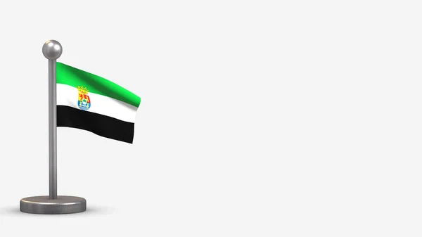 埃斯特雷马杜拉3D在小旗杆上挥动国旗图解. — 图库照片