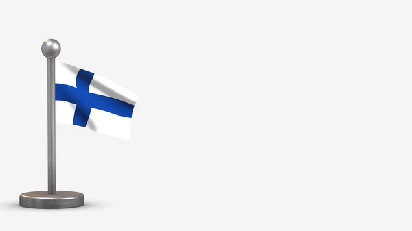 Finlandia 3D sventola bandiera illustrazione su piccolo pennone . — Foto Stock