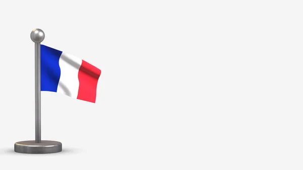 France 3D waving flag illustration on tiny flagpole. — Stock Photo, Image