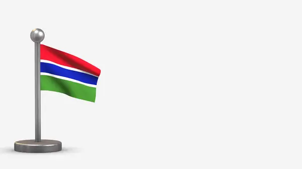 Гамбія 3d розмахує ілюстрацією прапора на крихітному флагполі. — стокове фото