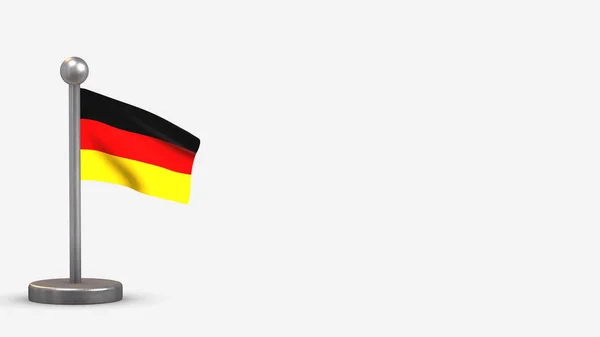 Niemcy 3d machając flagą ilustracja na małym maszcie flagowym. — Zdjęcie stockowe