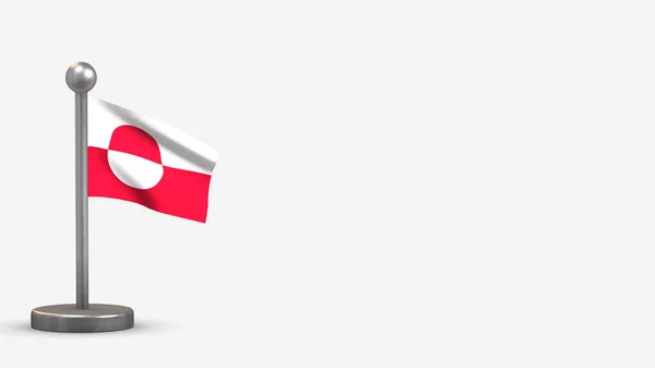 Groenlandia 3D sventola bandiera illustrazione su piccolo pennone . — Foto Stock