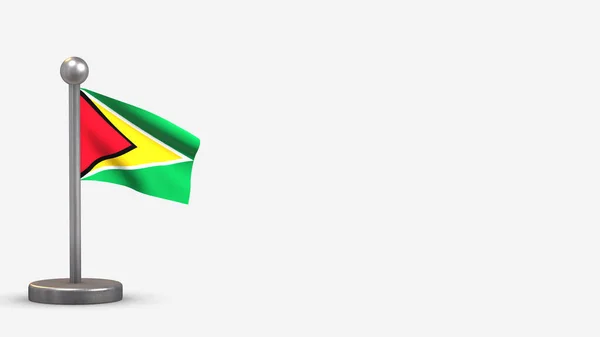 Guyana 3d zwaaiende vlag illustratie op kleine vlaggenmast. — Stockfoto