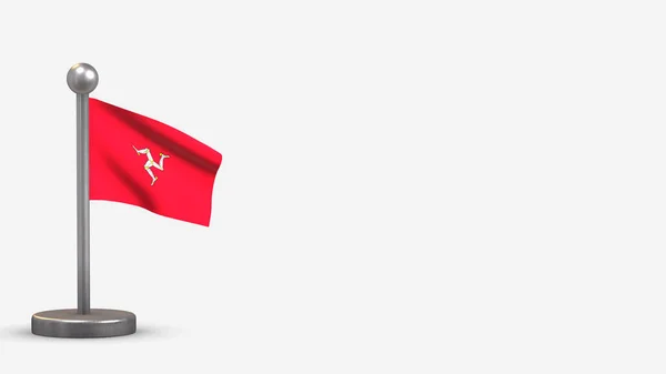 Иллюстрация флага острова Мэн 3D на крошечном флагштоке . — стоковое фото
