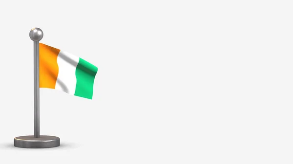 Ivorycoast 3d waving flag illustration on tiny flagpole. — ストック写真