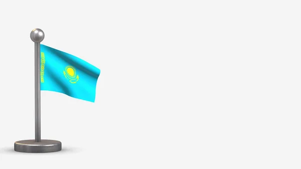 Kazakhstan Illustration du drapeau agitant 3D sur un minuscule mât . — Photo