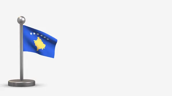Kosova 3d 'de küçük bayrak direğine bayrak sallanıyor. — Stok fotoğraf