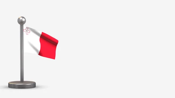 Malta 3D sventola bandiera illustrazione su piccolo pennone . — Foto Stock