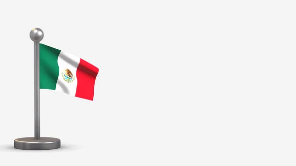 Ilustrasi bendera melambai 3D Meksiko pada tiang bendera kecil . — Stok Foto
