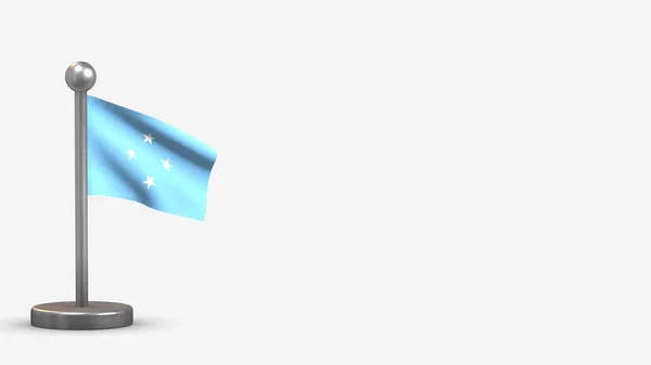 Mikronesien 3D viftande flagga illustration på liten flaggstång. — Stockfoto
