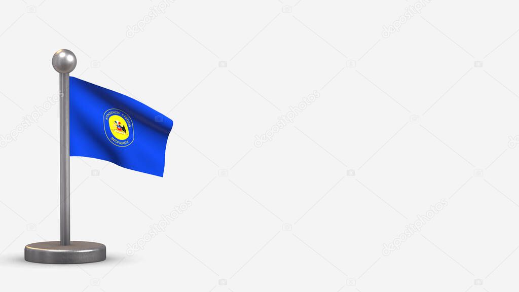 Antofagasta 3D waving flag illustration on tiny flagpole.