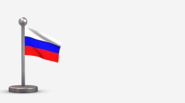 Rusya 'nın küçük bayrak direğinde 3D bayrak sallaması.