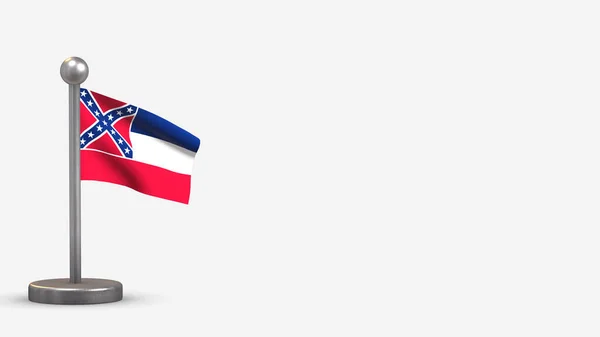 Mississippi 3D schwenkt Flagge Illustration auf winzigem Fahnenmast. — Stockfoto